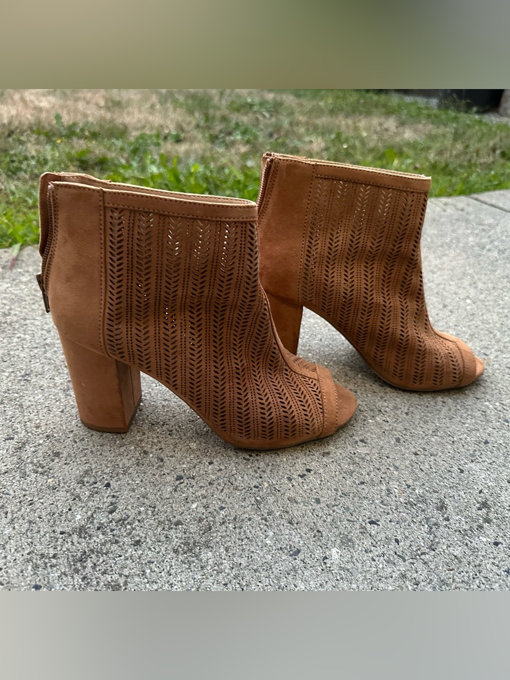 Joe Fresh Tan Suede Peep-Toe Laser-Cut Ankle Booties